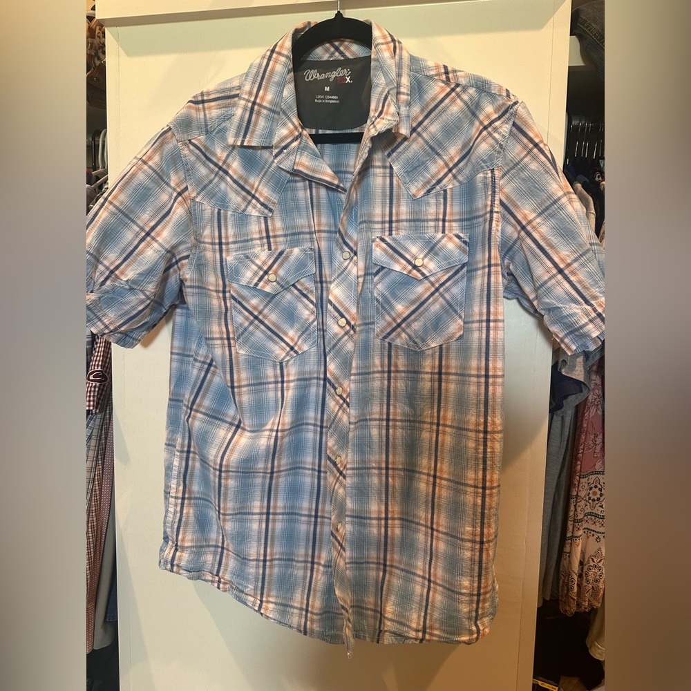 Wrangler Light Blue and White Plaid Shirt